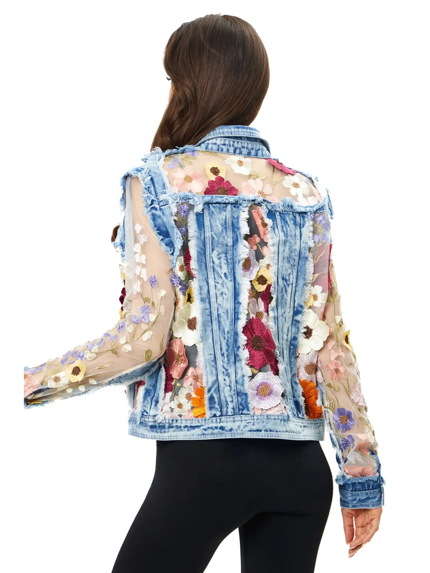 Denim Lace Jacket with Floral Embroidery