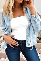 Draw-Cord Hem Light Wash Denim Jacket