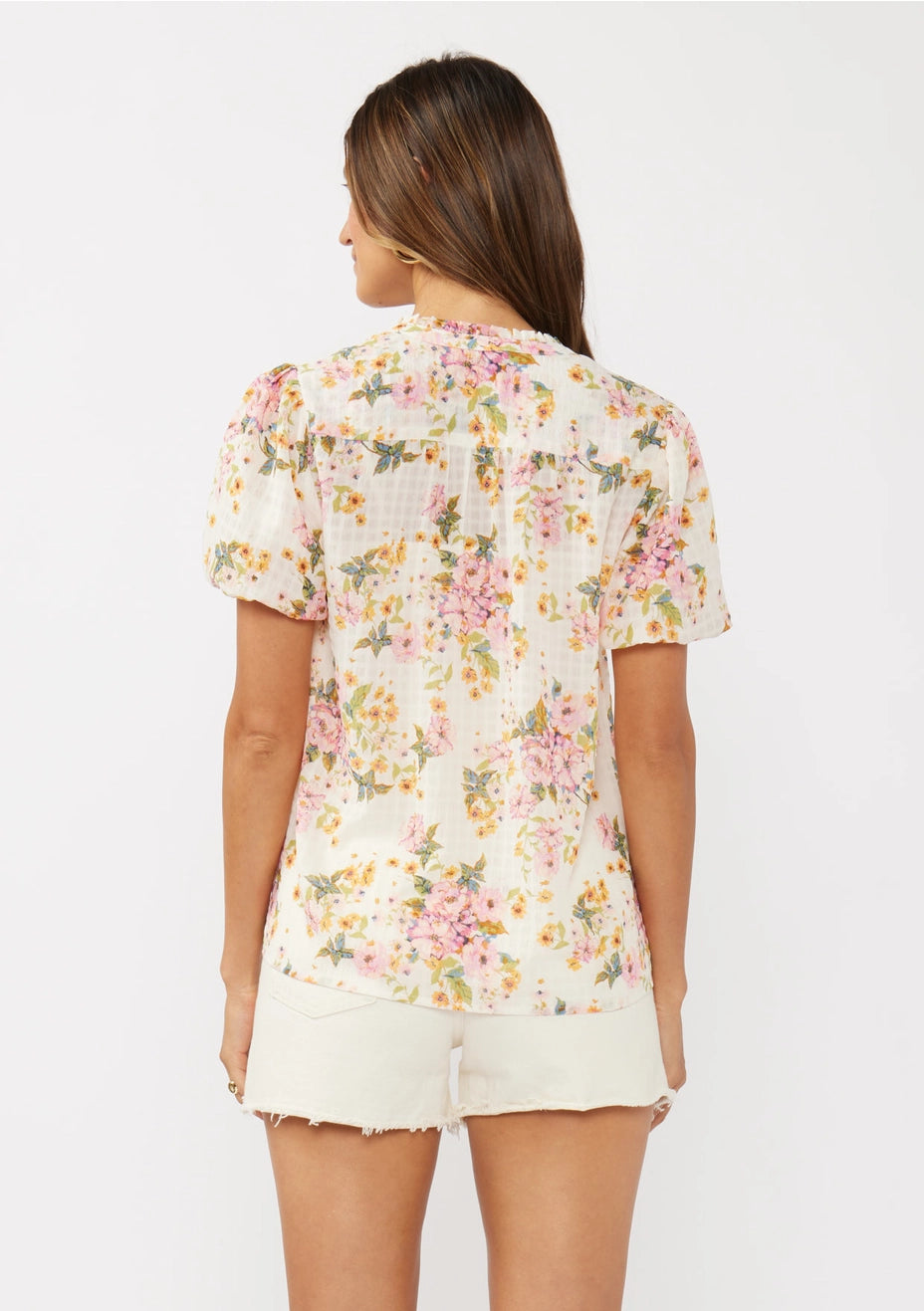 Floral Puff Sleeve Button-Down Top