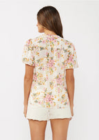 Floral Puff Sleeve Button-Down Top