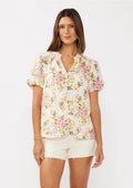 Floral Puff Sleeve Button-Down Top