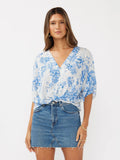 Floral V-Neck Button-Down Knot Front Top