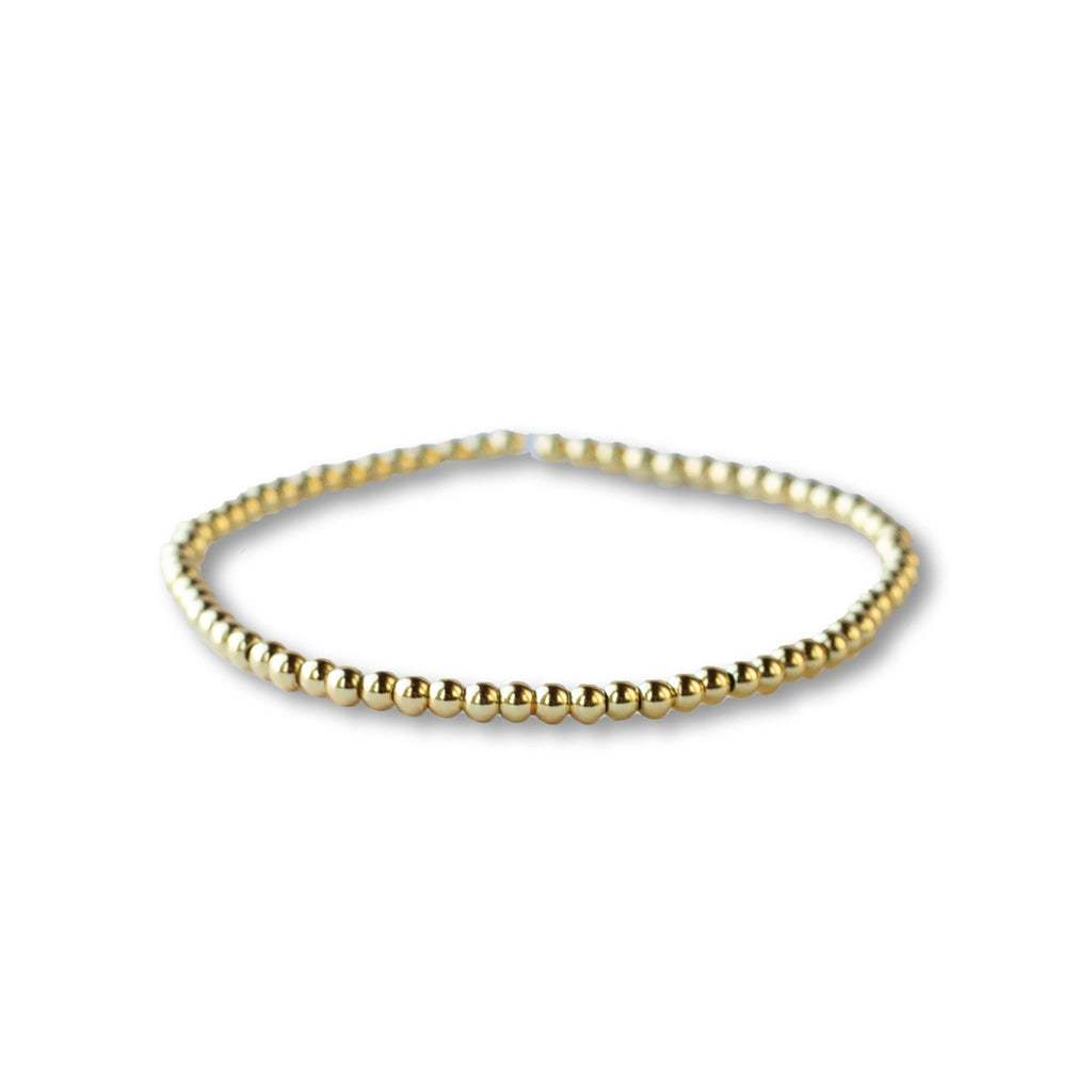 Gold Beaded Bracelet 3mm, Smooth Stretch, Long Wear