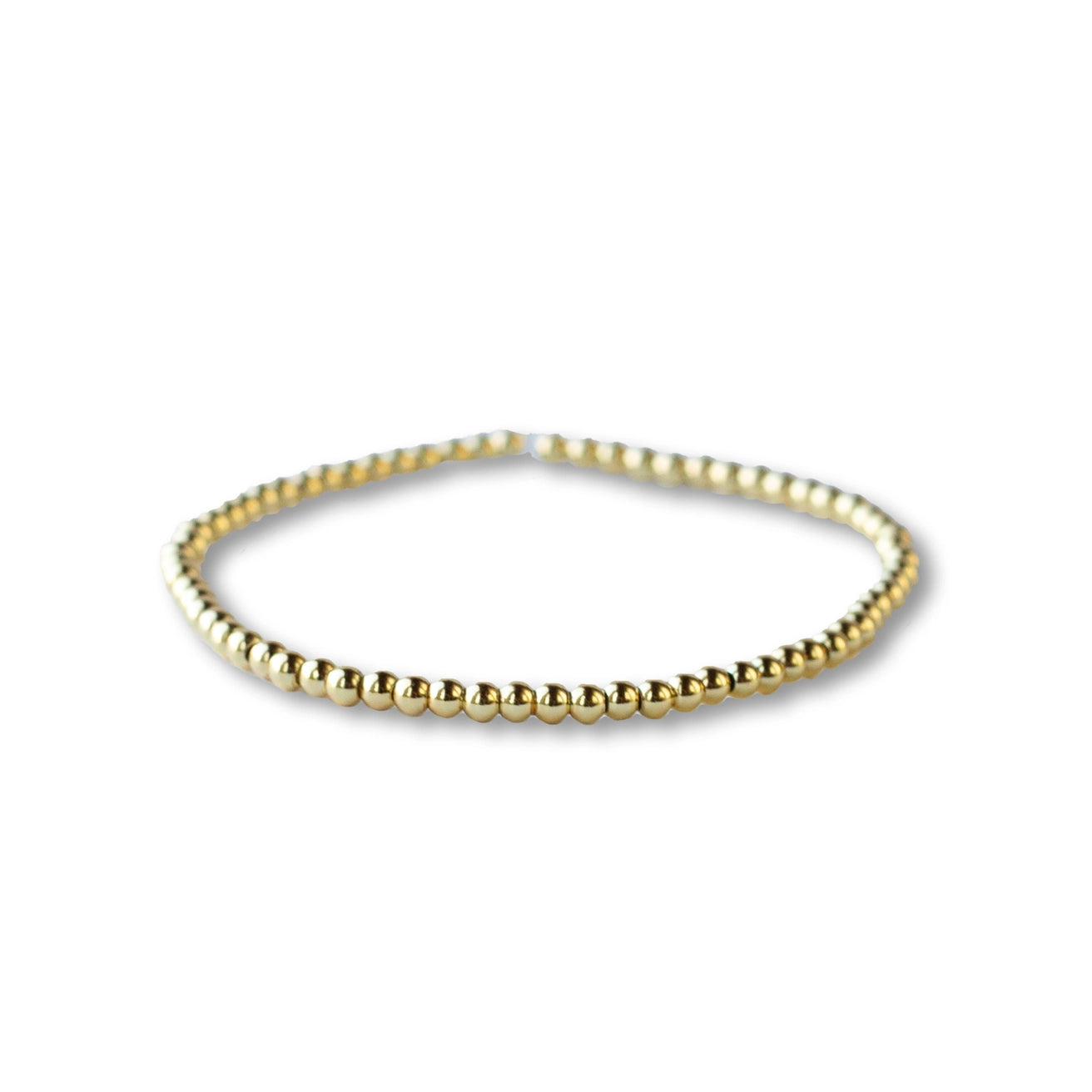 Gold Beaded Bracelet 3mm, Smooth Stretch, Long Wear