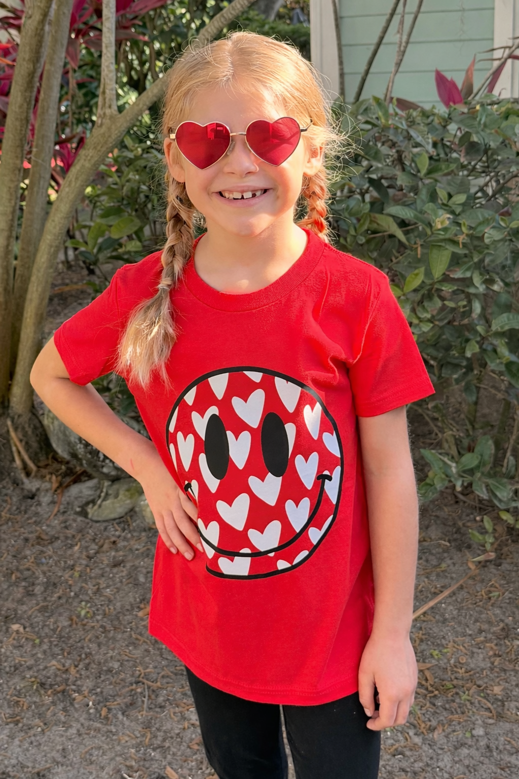 Smiley Hearts T-Shirt Youth Red