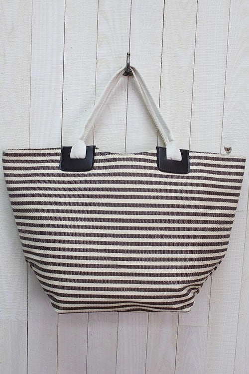 Nautical Stripe Canvas Beach Bag