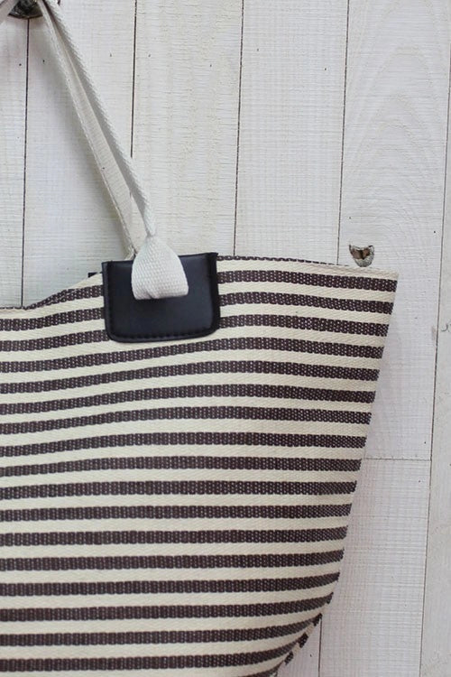 Nautical Stripe Canvas Beach Bag