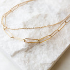 Gold Chain Necklace-Layered Paperclip, Tarnish Proof