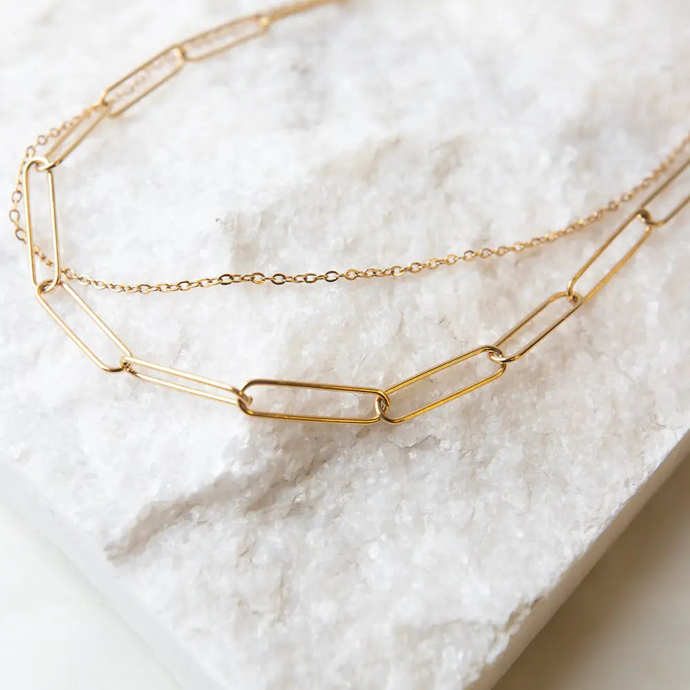 Gold Chain Necklace-Layered Paperclip, Tarnish Proof