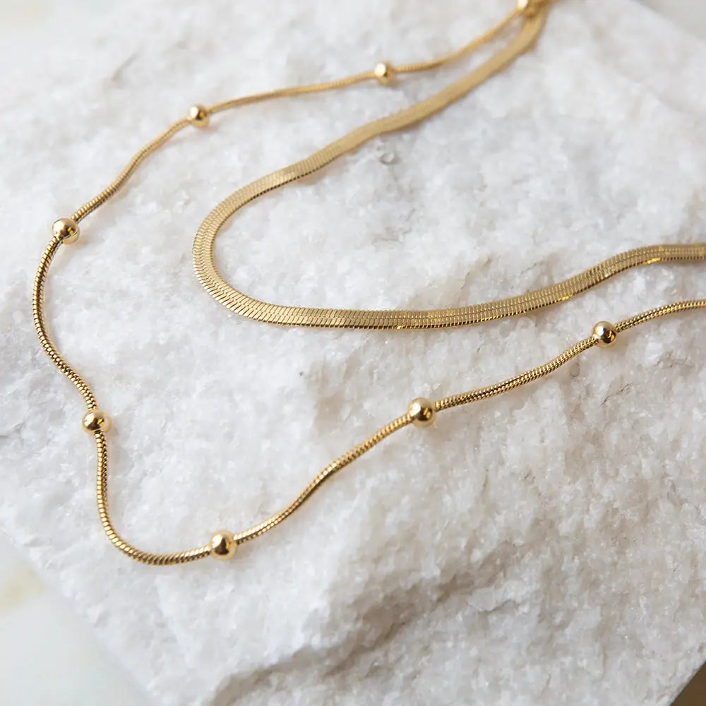 Gold Chain Necklace-Layered Satellite