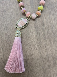 Pink Salt Handmade Bead Necklace with Tassel