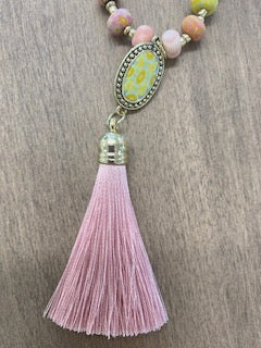 Pink Salt Handmade Bead Necklace with Tassel