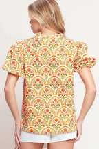 Ivory and Orange Printed Woven Top