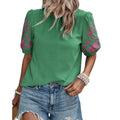 Puff Sleeve Embroidered Blouse For Women