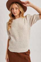 Puff Sleeved Open-Knit Sweater