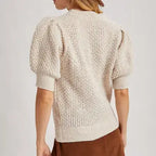 Puff Sleeved Open-Knit Sweater
