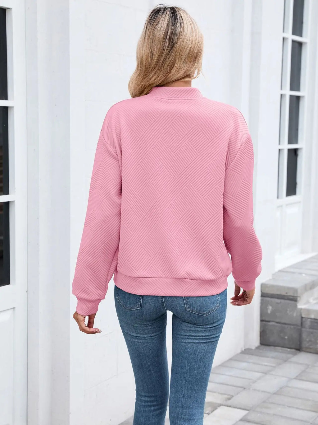 Quilted Zip-Up Bomber Jacket | Casual Long Sleeve Sweatshirt