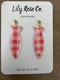 Red Gingham Fish Earrings