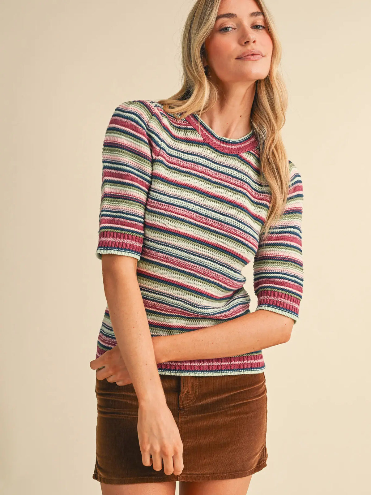 Multi-Color Striped Sweater Rose Mint Multi