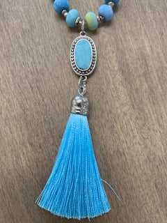 Seaside Blue Handmade Bead Necklace with Tassel