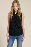 Sleeveless Crepe Hacci Drape Front Top