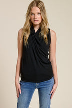 Sleeveless Crepe Hacci Drape Front Top