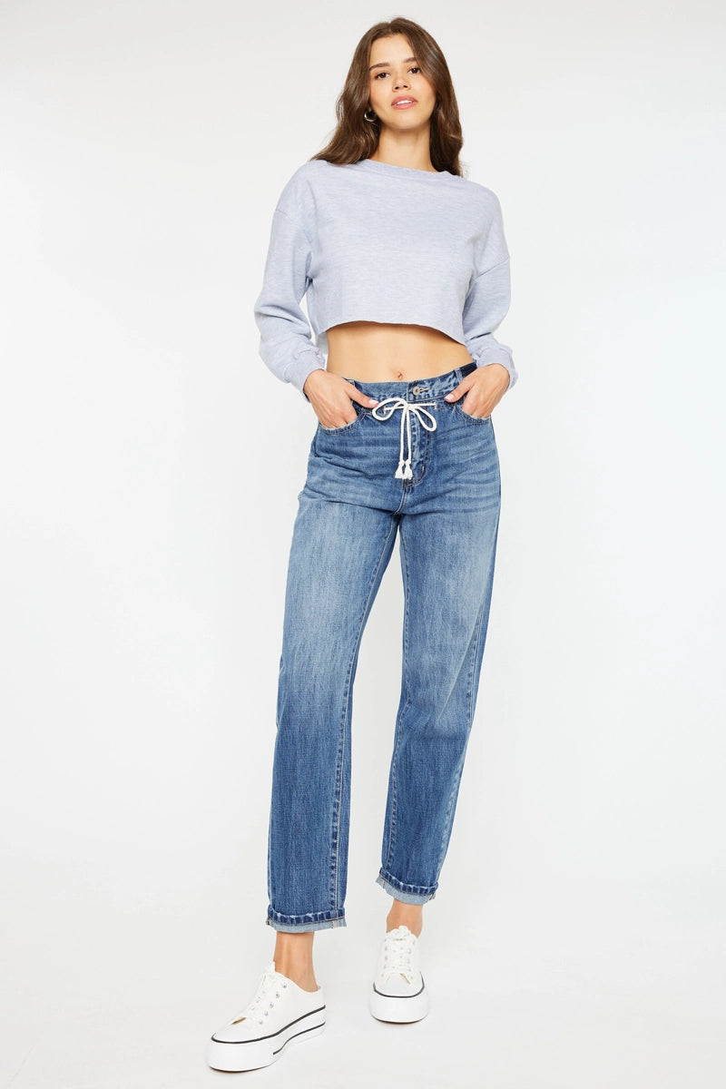 Slouch Fit Drawstring Regular Hem Jeans