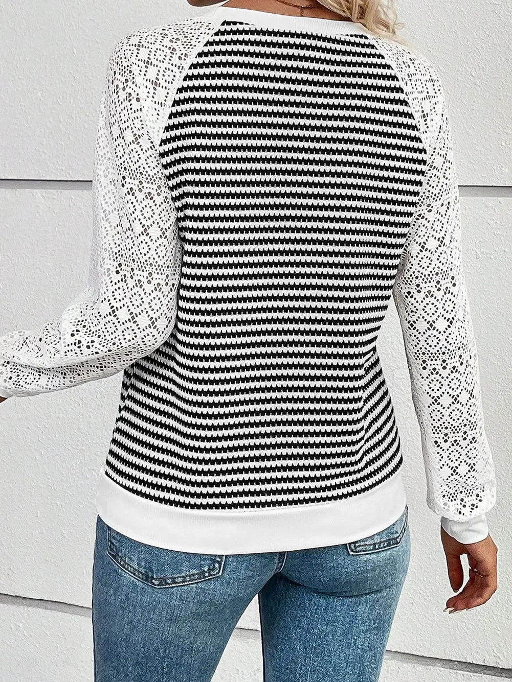 Stripe Textured Knit Long Sleeve Top