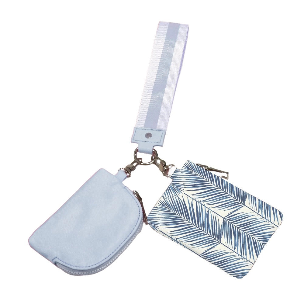 Summer Spritz Dual Pouch Wristlet Sea Mist Blue Palm