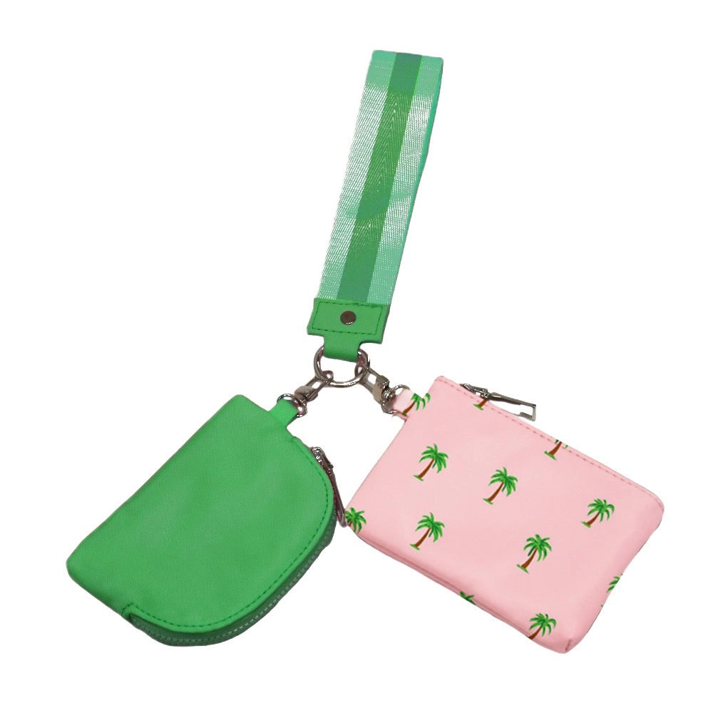 Summer Spritz Dual Pouch Wristlet Emerald Pink Palm