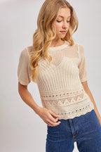 Open Knit Short Sleeved Sweater Top