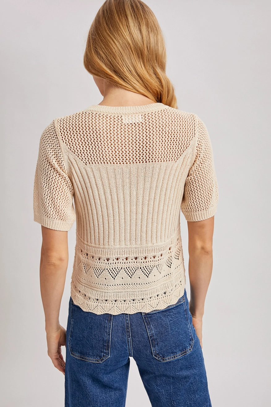 Open Knit Short Sleeved Sweater Top
