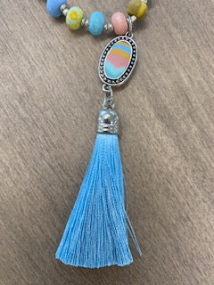 Saltwater Taffy Handmade Bead Necklace with Tassel
