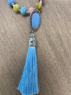 Saltwater Taffy Handmade Bead Necklace with Tassel