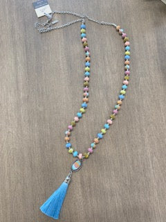 Saltwater Taffy Handmade Bead Necklace with Tassel