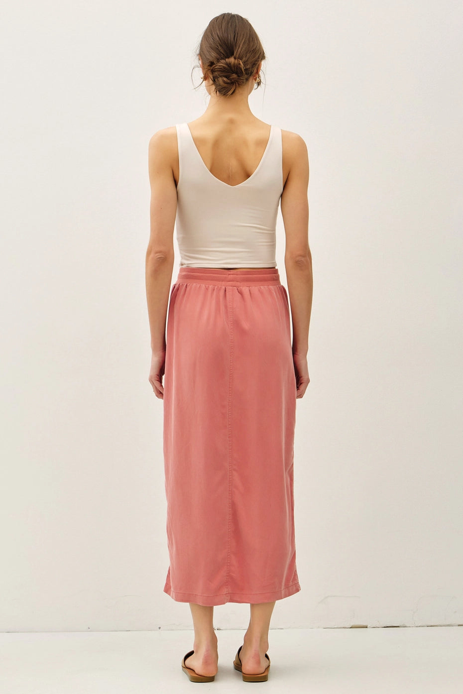 Tencel A-Line Midi Skirt with Elastic Waist