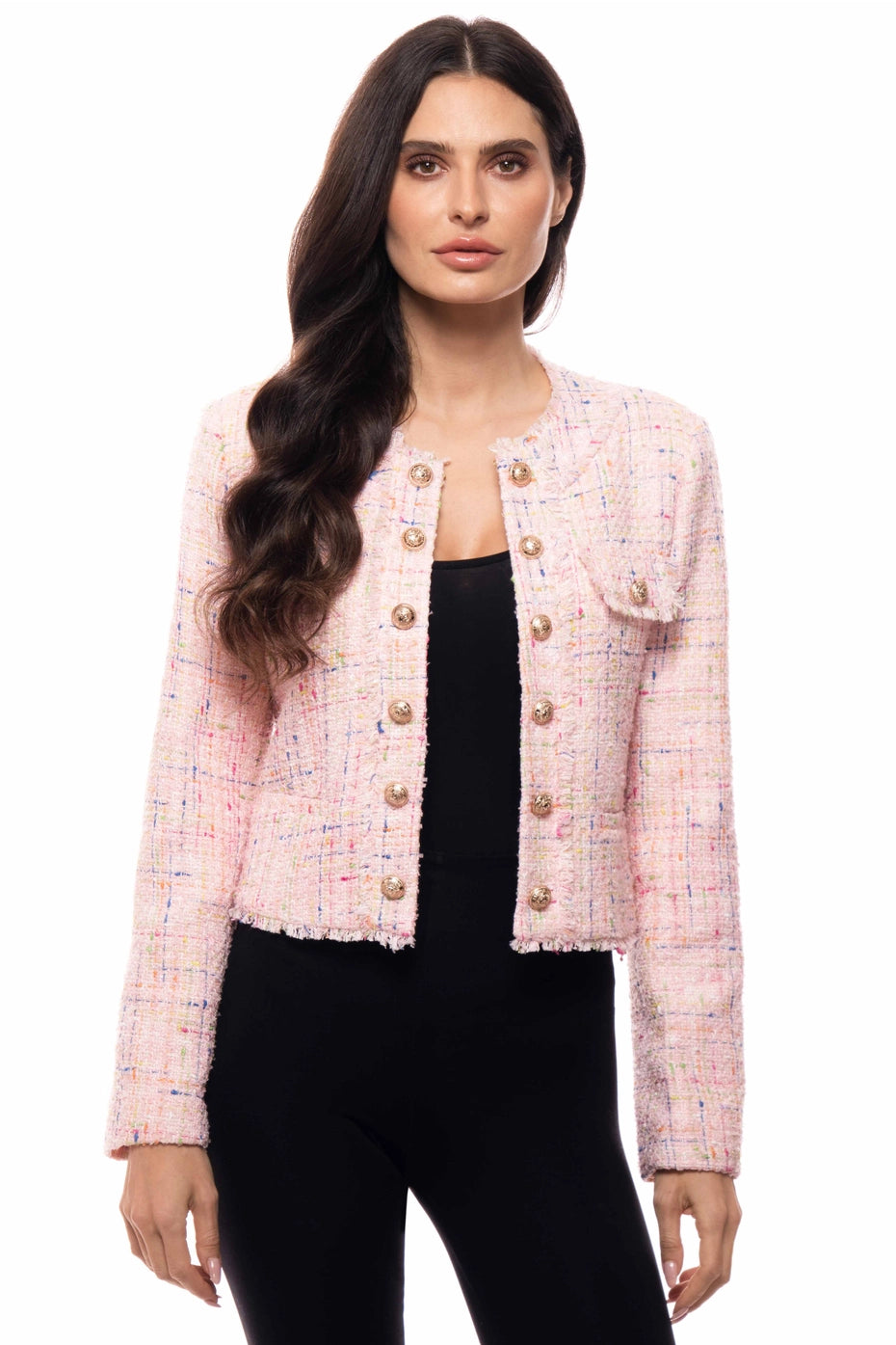 Textured Tweed Button-Front Jacket
