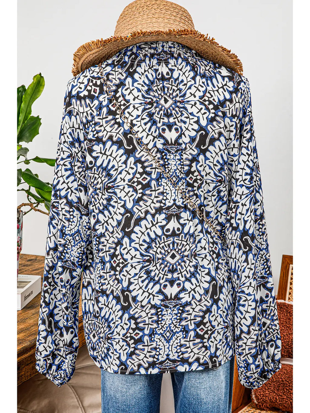 Western Tribal Print Puff Sleeve Blouse