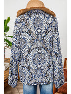 Western Tribal Print Puff Sleeve Blouse