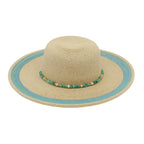 Beaded Band Shimmer Straw Wide Brim Summer Sun Hat