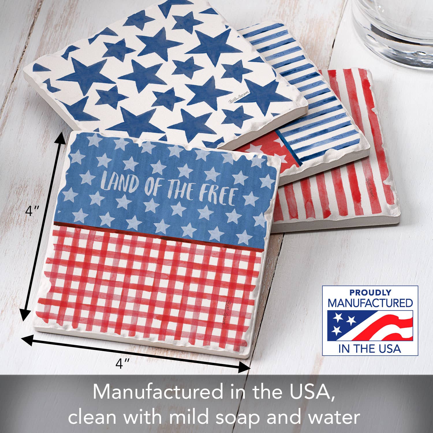 "Americana Style" 4 Pack Assorted Image Coaster Set