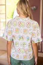 Framed Floral Embroidered V-Neck Top