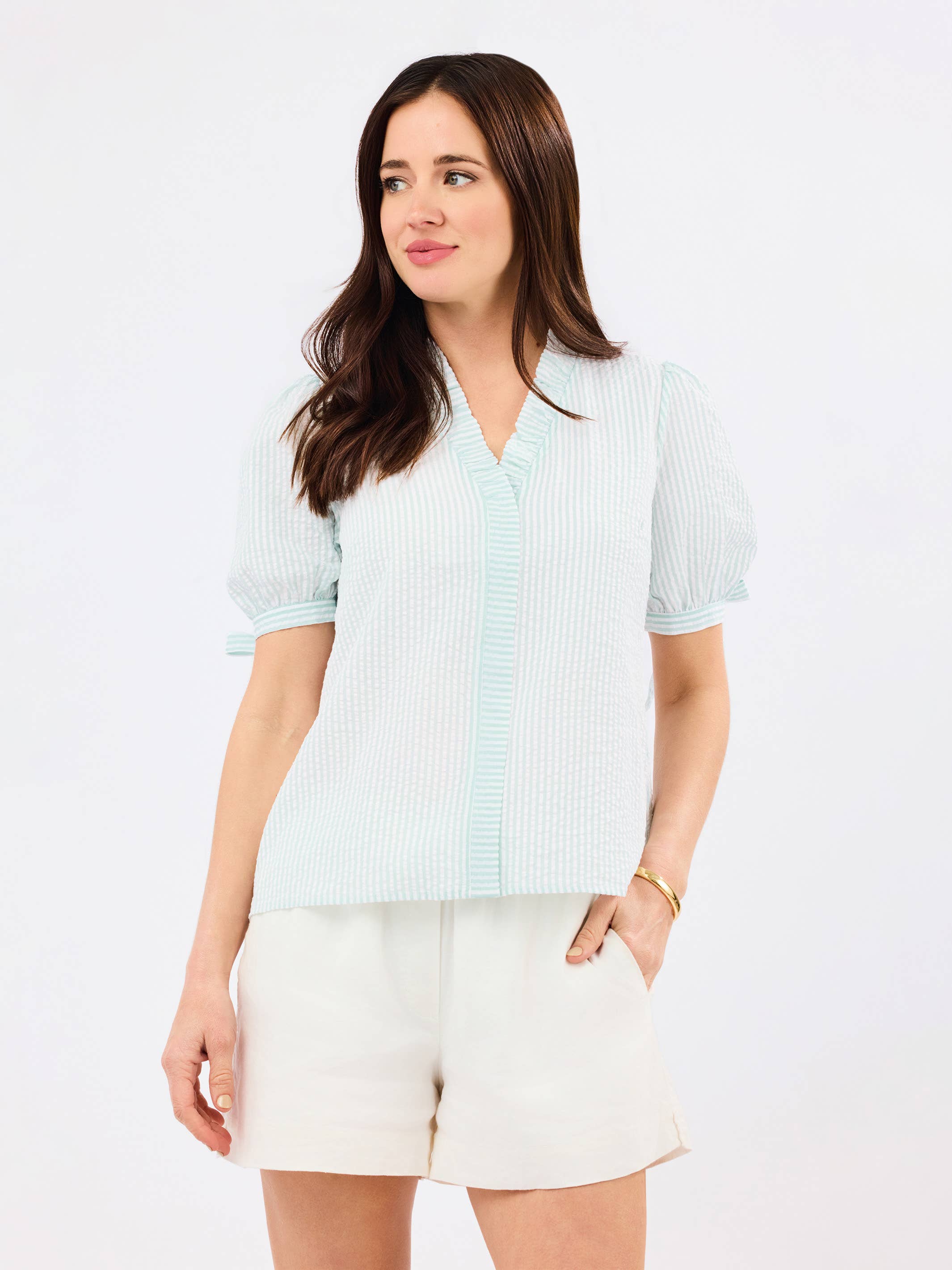 Brynn Top |  Seafoam + White