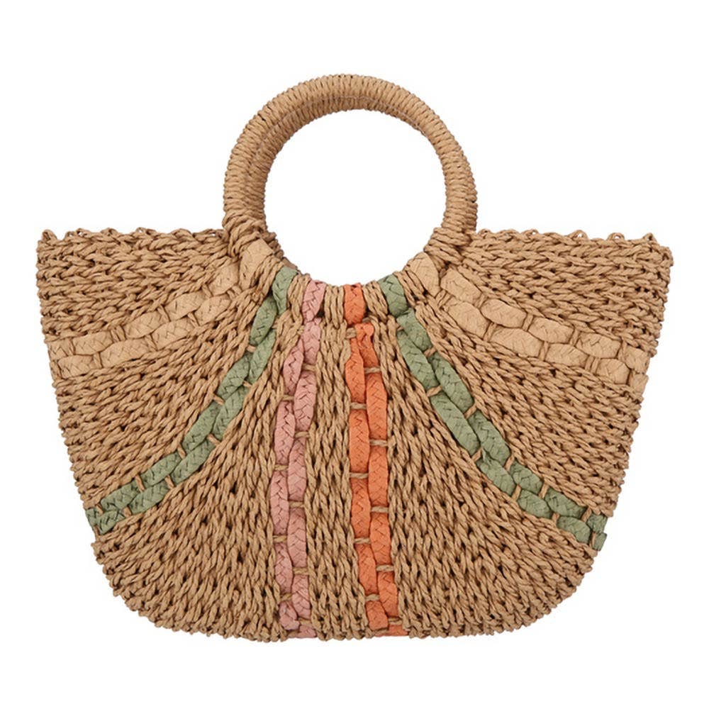 Round Top Handle Woven Tote Bag