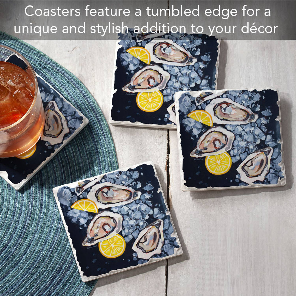 Oysters 4 Pack Tumbled Tile Stone Coasters