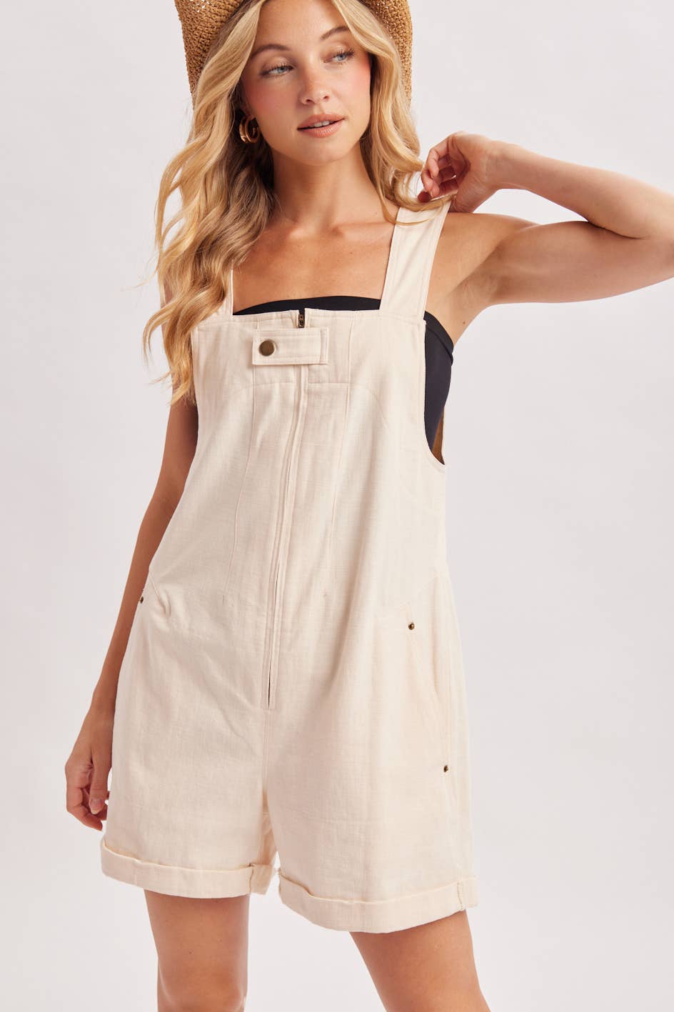 Square Neck Shortalls Ecru