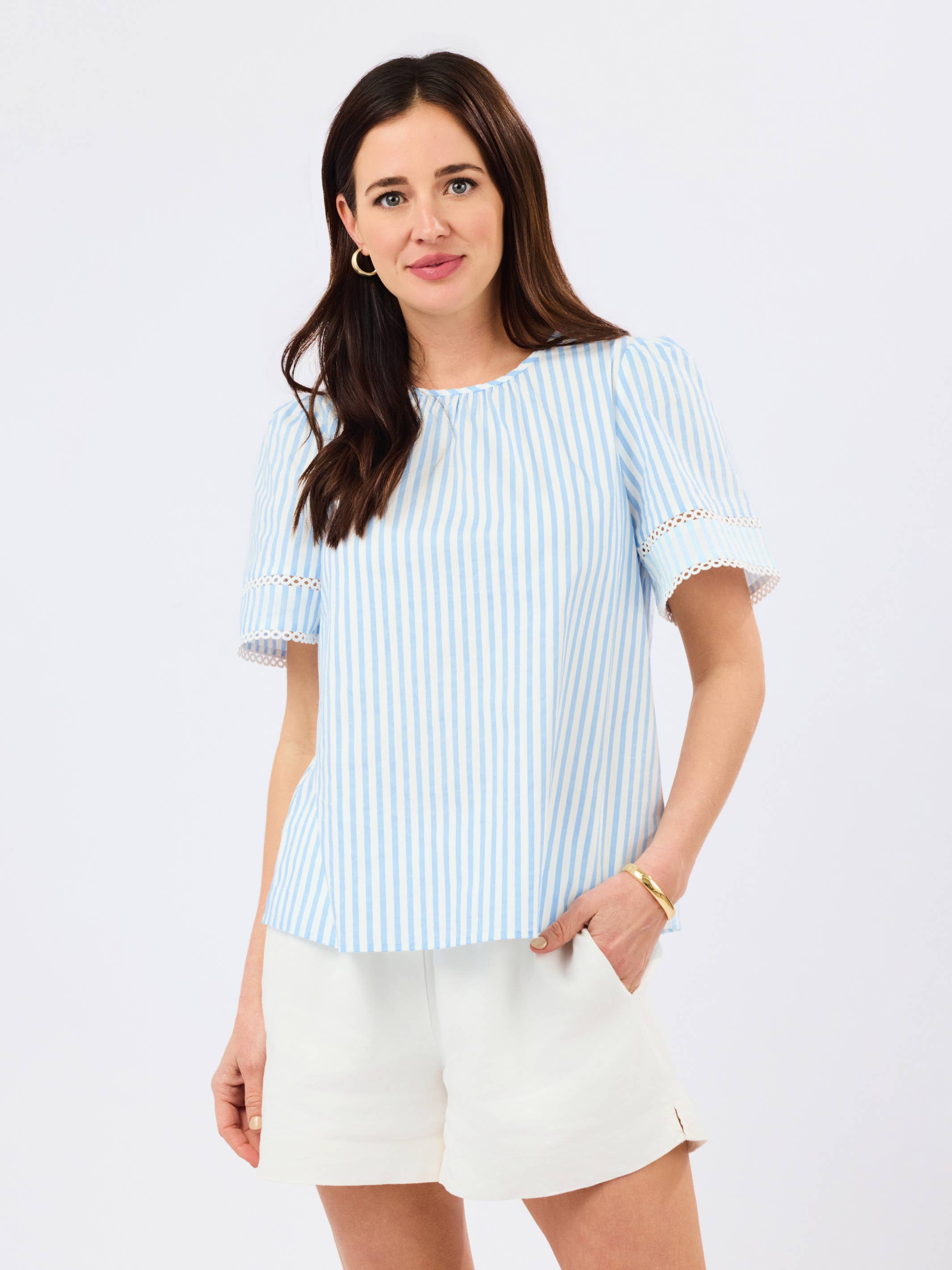 Tabby Top - Pin Stripe Blue