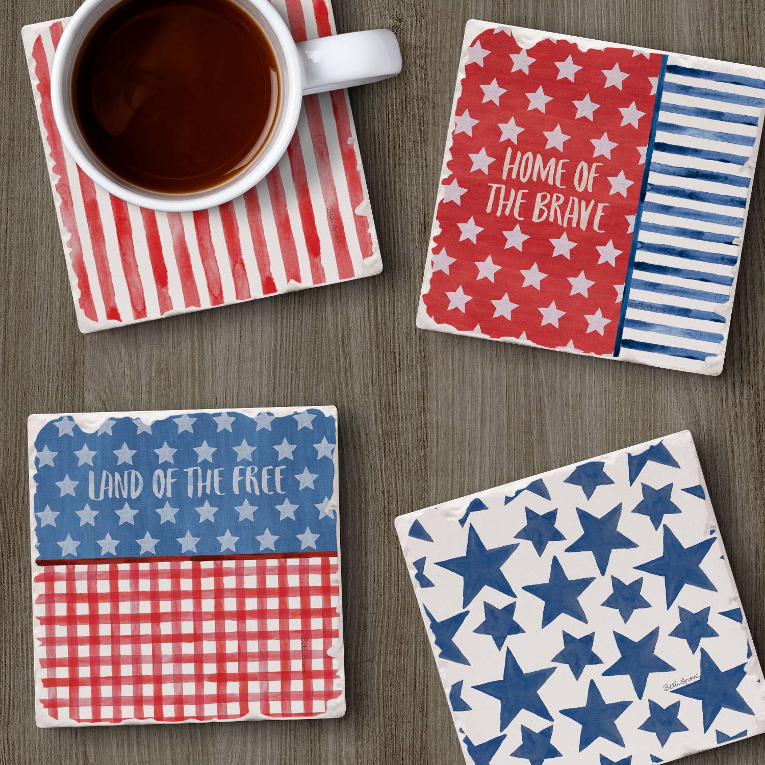 "Americana Style" 4 Pack Assorted Image Coaster Set