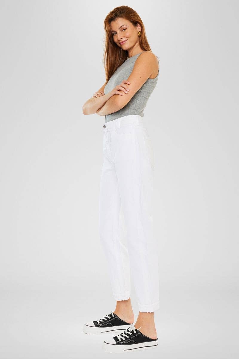 Slouch Fit Drawstring White Denim Jeans