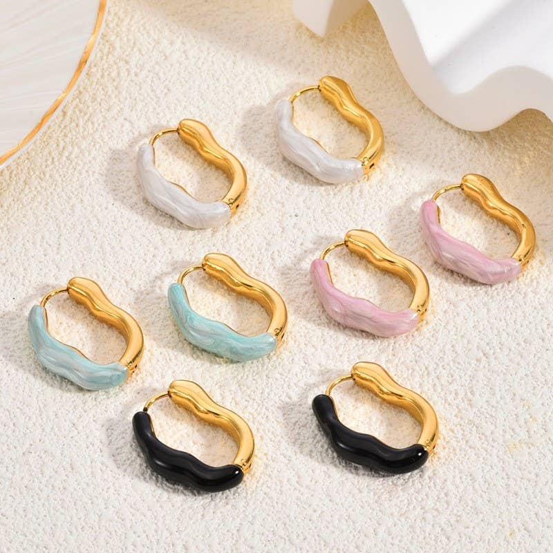 Geometric Oval Shape Epoxy Edge Hoop Earrings